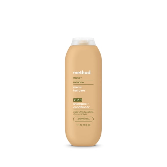 Method Men 2-in-1 Shampoo and Conditioner, Moss + Meadow, Cleans and Conditions with Argan and Jojoba Oil - Made without Parabens - 14 fl oz