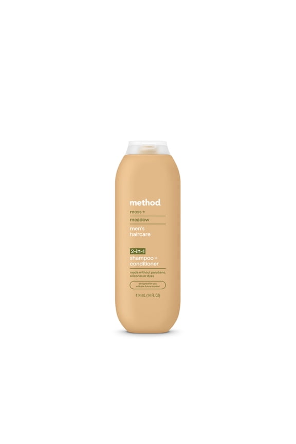 Men 2-in-1 Shampoo and Conditioner, Moss + Meadow, Cleans and Conditions with Argan and Jojoba Oil - Made without Parabens - 14 fl oz