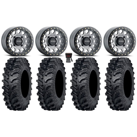 Method 401 Bdlk 15x6 Wheels Ti 32" MT911 Tires Can-Am Maverick X3 / Honda Pioneer 1000 / Talon