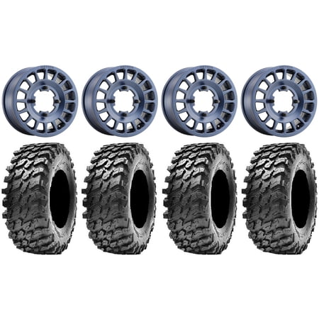 Method 407 14" Wheels Bahia Blue 28" Rampage Tires Can-Am Maverick X3 / Honda Pioneer 1000 / Talon
