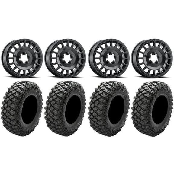 Method 407 15" Wheels Black 35" Crawler XG Tires Polaris RZR Turbo R & Pro R Ranger 1500 Xpedition