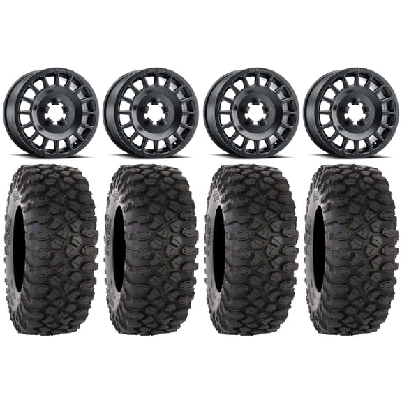 Method 407 15" Wheels Black 35" XC450 Tires Polaris RZR Turbo R & Pro R Ranger 1500 Xpedition