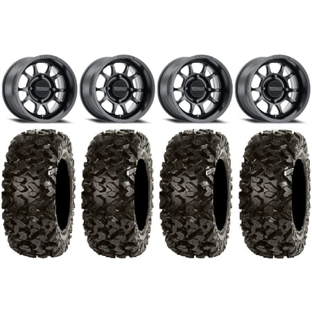 Method 409 14" Black (4+3) Wheels 30" Rip Saw Tires Kawasaki Mule Pro FXT
