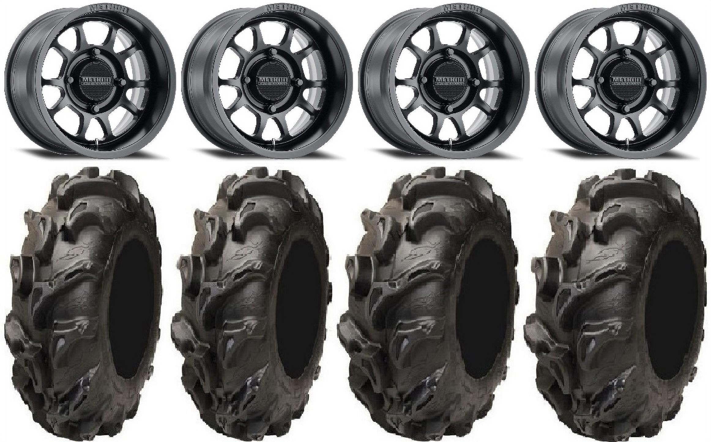 Method 409 14" Black (5+2) Wheels 27" Mega Mayhem Tires Kawasaki Mule Pro FXT