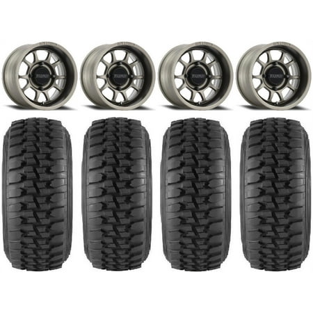 Method 409 15" Grey (4+3) Wheels 32" DS Soft Tires Kawasaki Mule Pro FXT