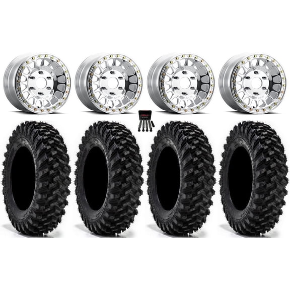 Method 413 Beadlock 15" Wheels Polished 30" Warrior XT Tires Can-Am Maverick R