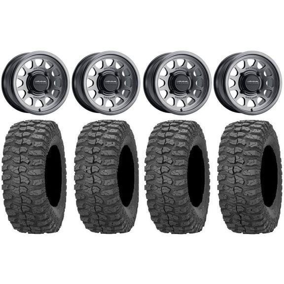 Method 414 14" Graphite +38mm Wheels 32" Rock-A-Billy Tires Sportsman RZR Ranger