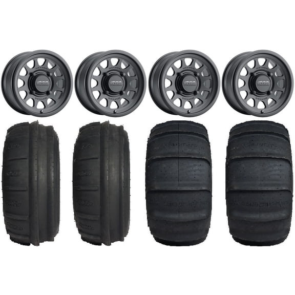 Method 414 15" Wheels Bk +38mm/+25mm 32" Sand Stripper TT/XL HP Tires Can-Am Commander Maverick