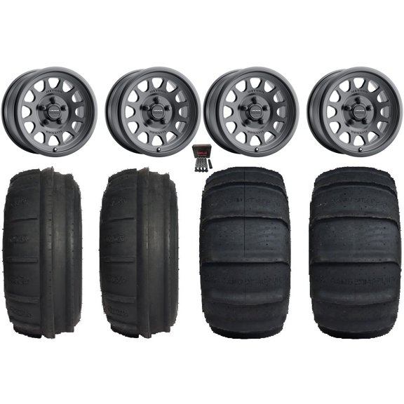 Method 414 15" Wheels Bk +38mm/+25mm 32" SandStripper TT/XLHP Tires Polaris RZR Turbo R & Pro R Ranger 1500 Xpedition