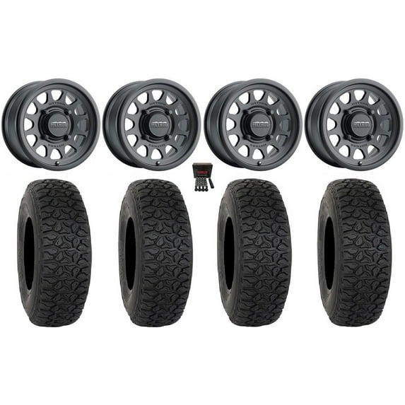 Method 414 15" Wheels Black +13mm 33" DX440 Tires Can-Am Commander Maverick Renegade Outlander Defender