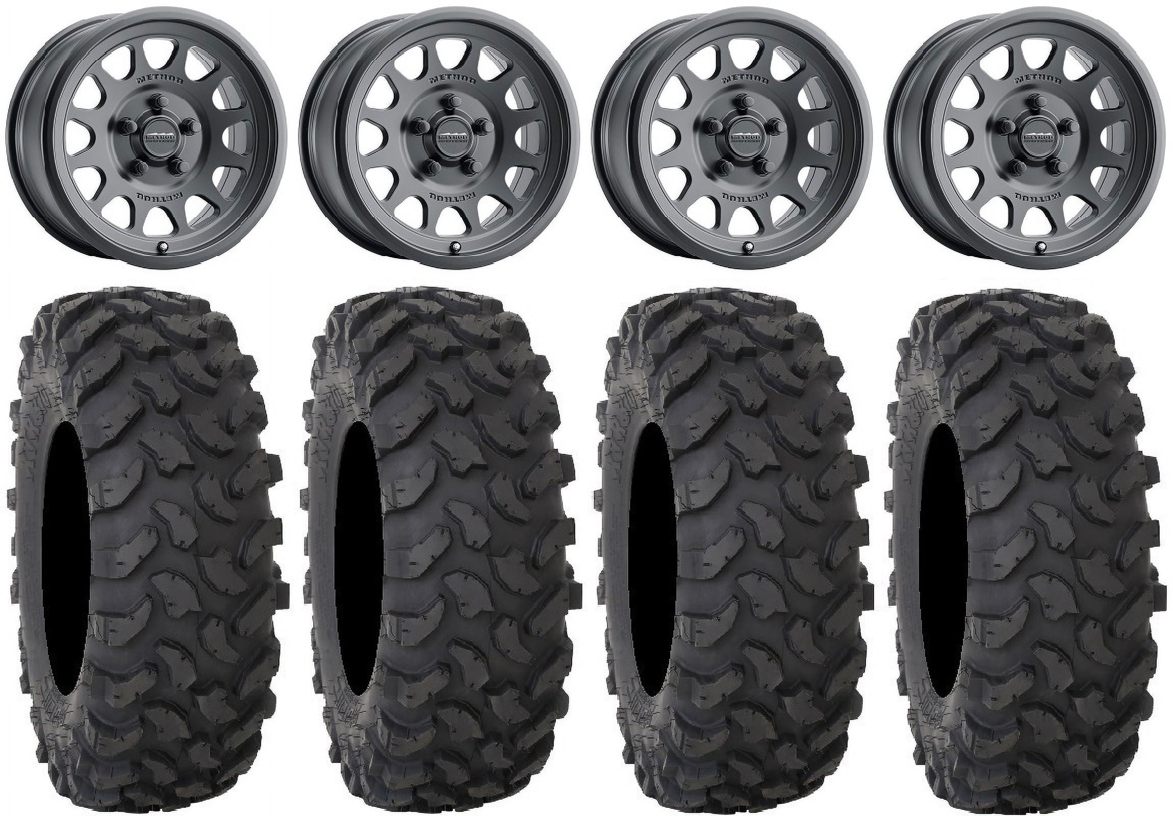 Method 414 15" Wheels Black +13mm 37" XTR370 Tires Polaris RZR Turbo R & Pro R Ranger 1500