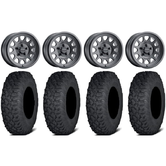 Method 414 15" Wheels Black +38mm 33" Coyote Tires Polaris RZR Turbo R & Pro R Ranger 1500 Xpedition