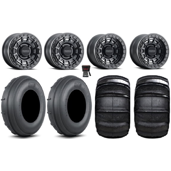 Method 415 Bdlk 15" Wheels Bk +38mm/+25mm 30" Sand Stripper TT/XL HP Tires Can-Am Commander Maverick