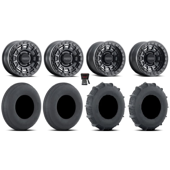 Method 415 Bdlk 15" Wheels Bk +38mm/+25mm 33" Sand SS Tires Can-Am Commander Maverick Renegade Outlander Defender