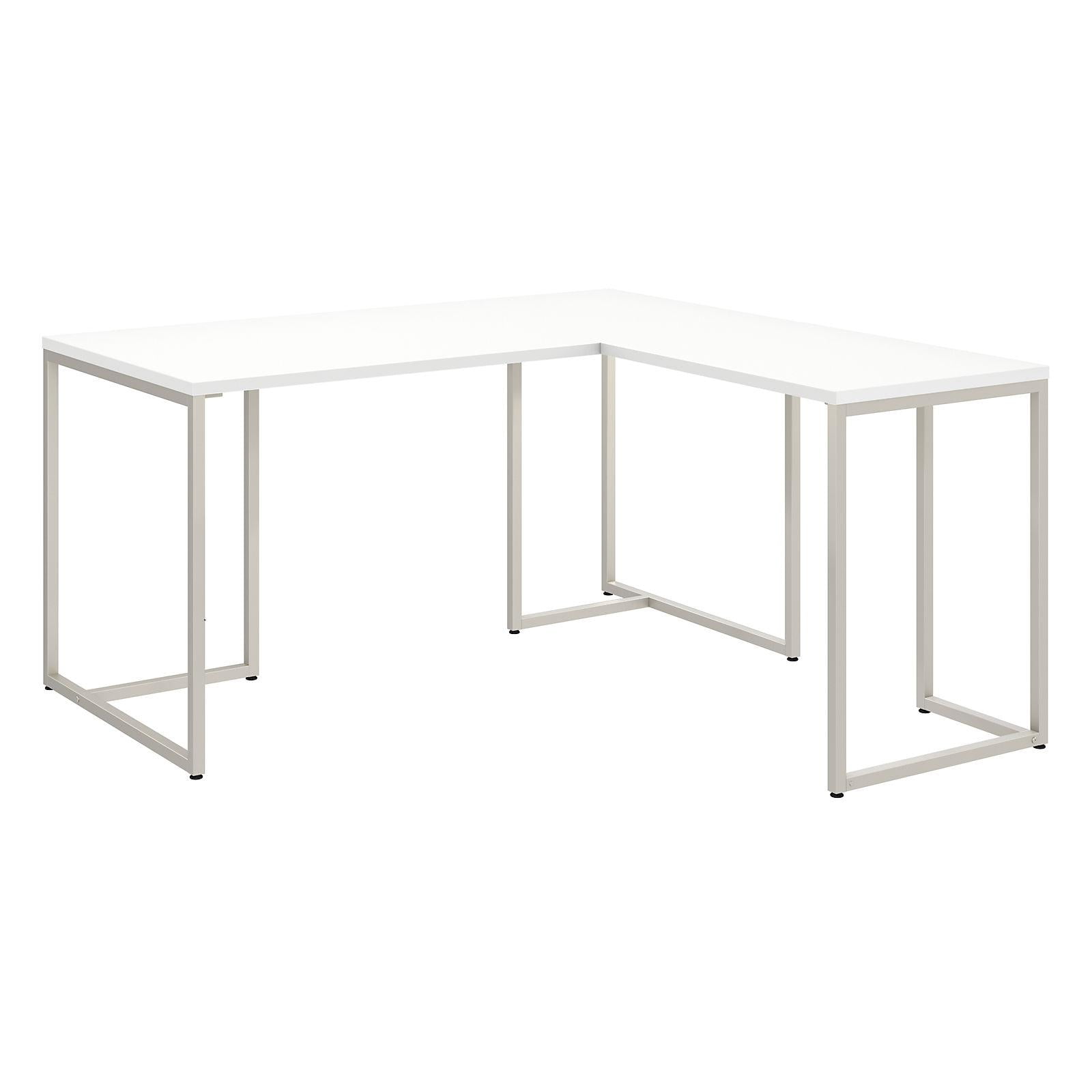 White L-Shaped Home Office Desk with Filing Cabinet