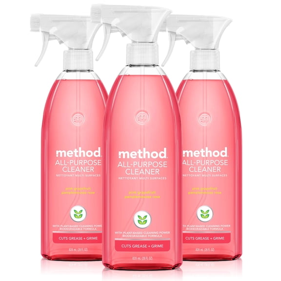 Method All-Purpose Cleaner Refill, Pink Grapefruit, Plant-Based And Biodegradable Formula Perfect For Most Counters, Tiles, Stone, And More, 68 Fl Oz Bottles, (Pack Of 3)