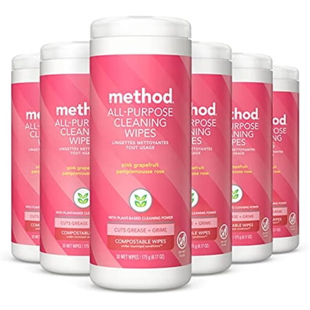Method All-Purpose Cleaning Wipes, Pink Grapefruit, 30 Count, 6 Pack, Packaging May Vary