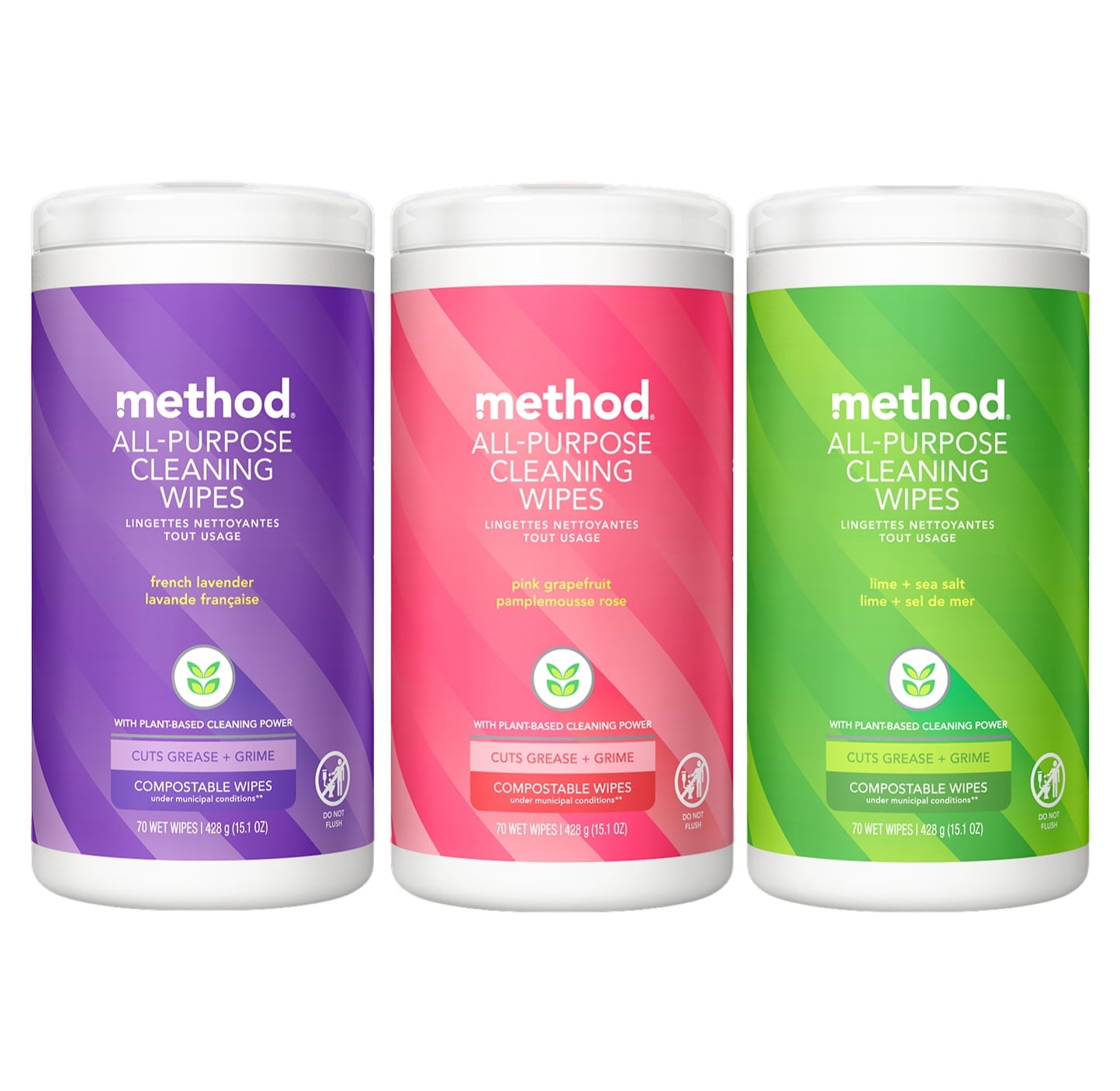 Method All-Purpose Cleaning Wipes Variety Pack, 70 Count  French Lavender, Lime + Sea Salt, Pink Grapefruit
