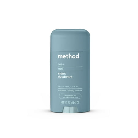 method Men's Deodorant Stick, Sea + Surf - 24-Hour Odor Protection, Aluminum & Baking Soda Free, for Sensitive Skin, Leaves No Residue, 2.65 oz