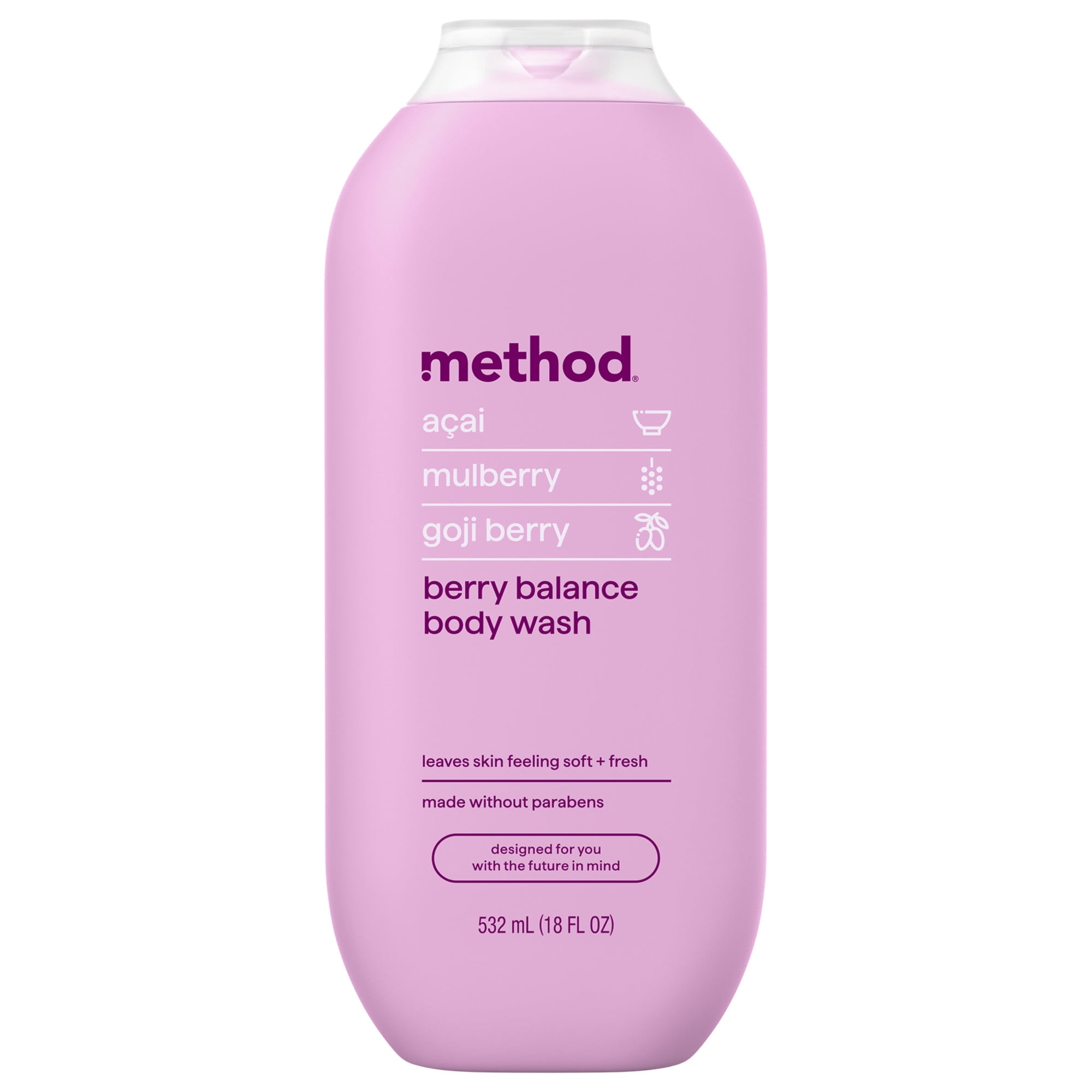 method Body Wash, Berry Balance - Leaves Skin Feeling Soft & Moisturized, Made Without Parabens, Notes of Acai, Mulberry & Goji Berry, 18 fl oz