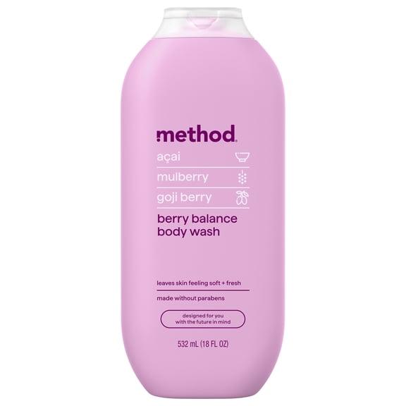 method Body Wash, Berry Balance - Leaves Skin Feeling Soft & Moisturized, Made Without Parabens, Notes of Acai, Mulberry & Goji Berry, 18 fl oz