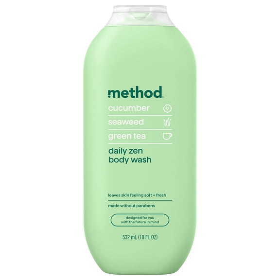 method Body Wash, Daily Zen - Leaves Skin Feeling Soft & Moisturized, Made Without Parabens, Notes of Cucumber, Seaweed & Green Tea, 18 fl oz