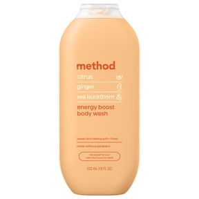 method Body Wash, Energy Boost - Leaves Skin Feeling Soft & Moisturized, Made Without Parabens, Notes of Citrus, Ginger & Sea Buckthorn, 18 fl oz