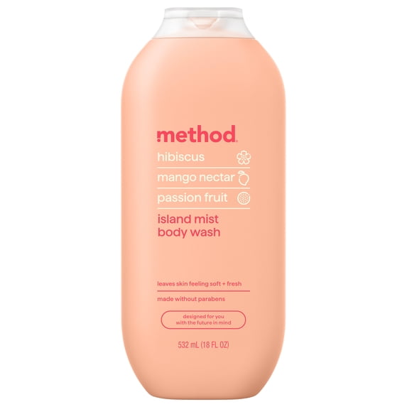 method Body Wash, Island Mist - Leaves Skin Feeling Soft & Moisturized, Made Without Parabens, Notes of Hibiscus, Mango Nectar & Passion Fruit, 18 fl oz