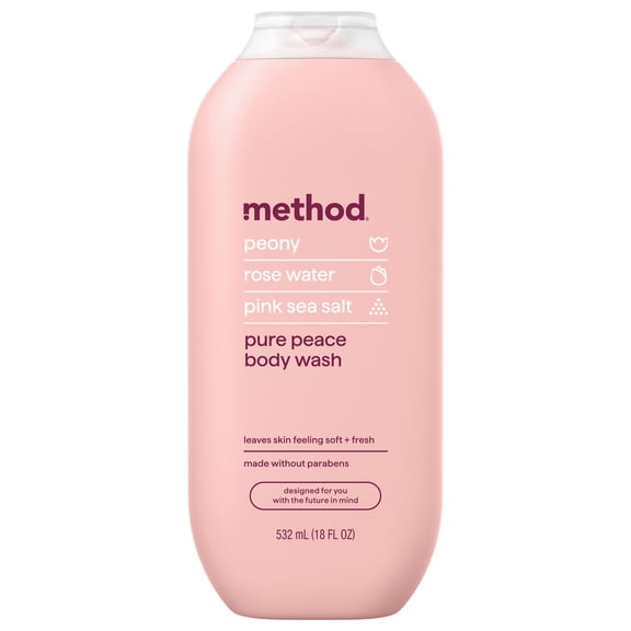 method Body Wash, Pure Peace - Leaves Skin Feeling Soft & Moisturized, Made Without Parabens, Notes of Peony, Rose Water & Pink Sea Salt, 18 fl oz