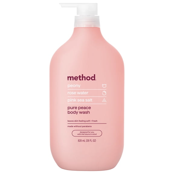 method Body Wash, Pure Peace - Leaves Skin Feeling Soft & Moisturized, Made Without Parabens, Notes of Peony, Rose Water & Pink Sea Salt, 28 Fl Oz