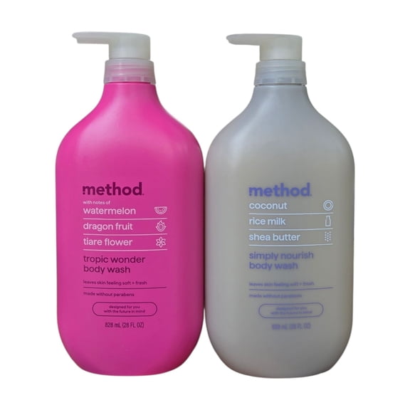 Method Body Wash Set 2 Pack 28 oz Each  Tropic Wonder & Simply Nourish  Coconut Rice Milk Shea Butter & Watermelon Dragon Fruit  Paraben Free Moisturizing Body Wash