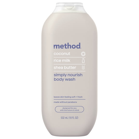 method Body Wash, Simply Nourish - Leaves Skin Feeling Soft & Moisturized, Made Without Parabens, Notes of Coconut, Rice Milk & Shea Butter, 18 fl oz