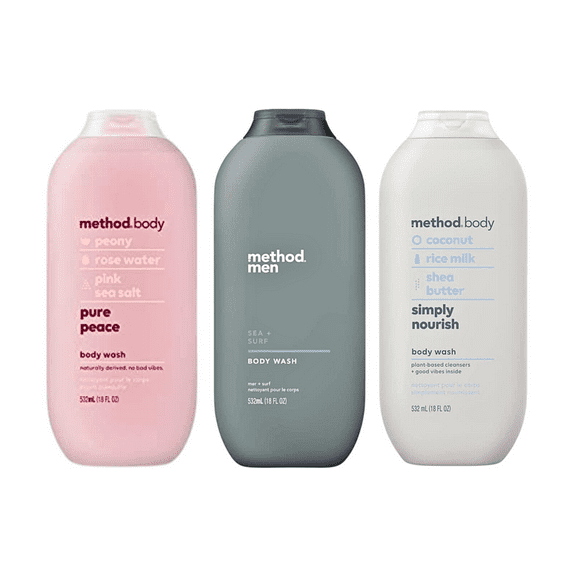 Method Body Wash Variety, 1 Pure Peace, 1 Sea & Surf, 1 Simply Nourish, 18 OZ Each, 1 CT