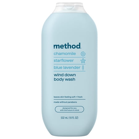 method Body Wash, Wind Down - Leaves Skin Feeling Soft & Moisturized, Made Without Parabens, Notes of Chamomile, Starflower & Blue Lavender, 18 fl oz