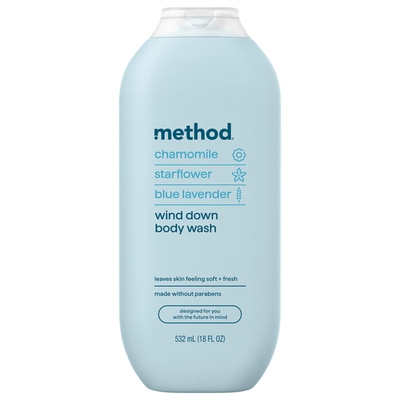 method Body Wash, Wind Down - Leaves Skin Feeling Soft & Moisturized, Made Without Parabens, Notes of Chamomile, Starflower & Blue Lavender, 18 fl oz