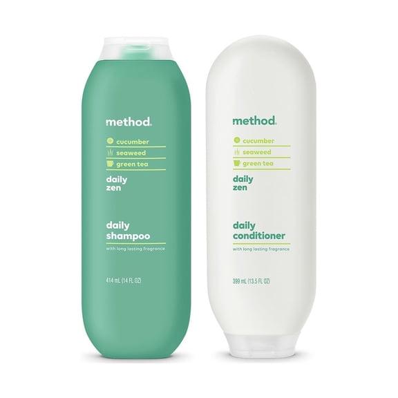 Method Daily Zen Every Day Hair Care Shampoo (14 oz) + Conditioner (13.5 oz) with Cucumber, Seaweed and Green Tea, Paraben and Sulfate Free