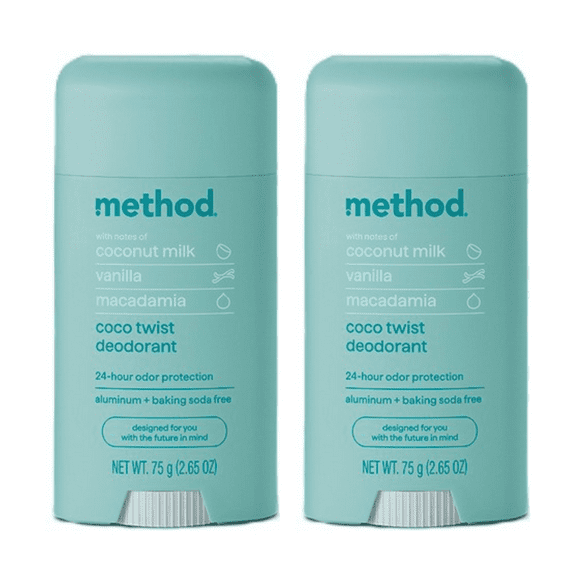 Method Deodorant, Coco Twist, Coconut Milk, Avocado + Macadamia Oil notes, 24 Hour Odor Protection, 2.65 oz (2 Pack)