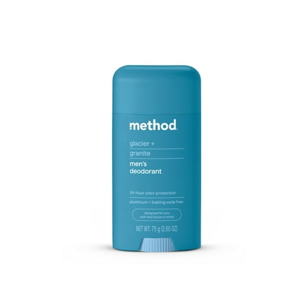 method Men's Deodorant Stick, Glacier + Granite - 24-Hour Odor Protection, Aluminum & Baking Soda Free, for Sensitive Skin, Leaves No Residue, 2.65 oz