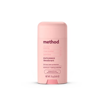 method Deodorant Stick, Pure Peace - 24-Hour Odor Protection, Aluminum & Baking Soda Free, Notes of Peonies, Rose Water & Jasmine, 2.65 oz