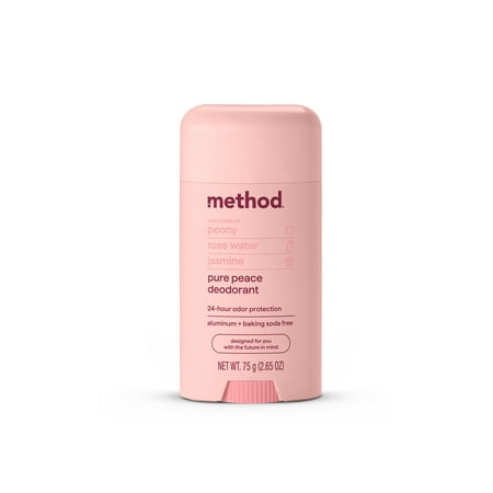 method Deodorant Stick, Pure Peace - 24-Hour Odor Protection, Aluminum & Baking Soda Free, Notes of Peonies, Rose Water & Jasmine, 2.65 oz