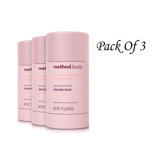 Method Deodorant, Pure Peace, Aluminum Free, 12 Hour Protection, 2.65 oz (Pack of 3)