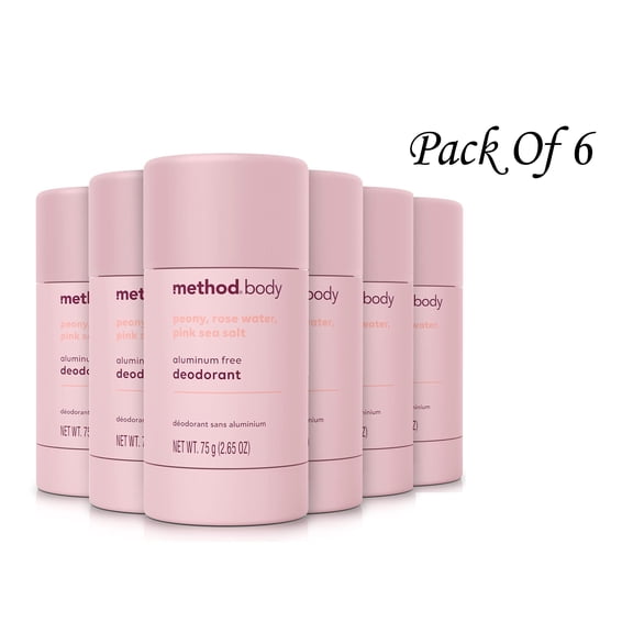 Method Deodorant, Pure Peace, Aluminum Free, 12 Hour Protection, 2.65 oz (Pack of 6)