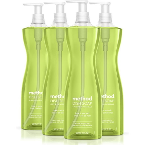 Method Dish Soap, Lime + Sea Salt, 18 Ounces, 4 pack, Packaging May Vary