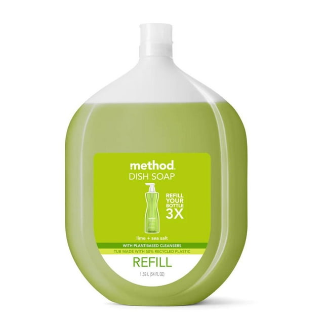 Method Dish Soap, Refill, Lime + Sea Salt, Recylable Bottle