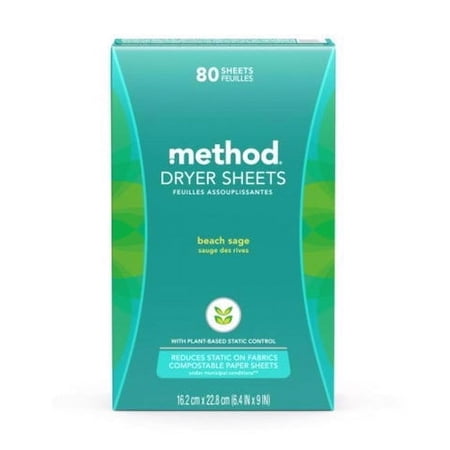 Method Dryer Sheets, Beach Sage, 80 Sheets Pack Of 6