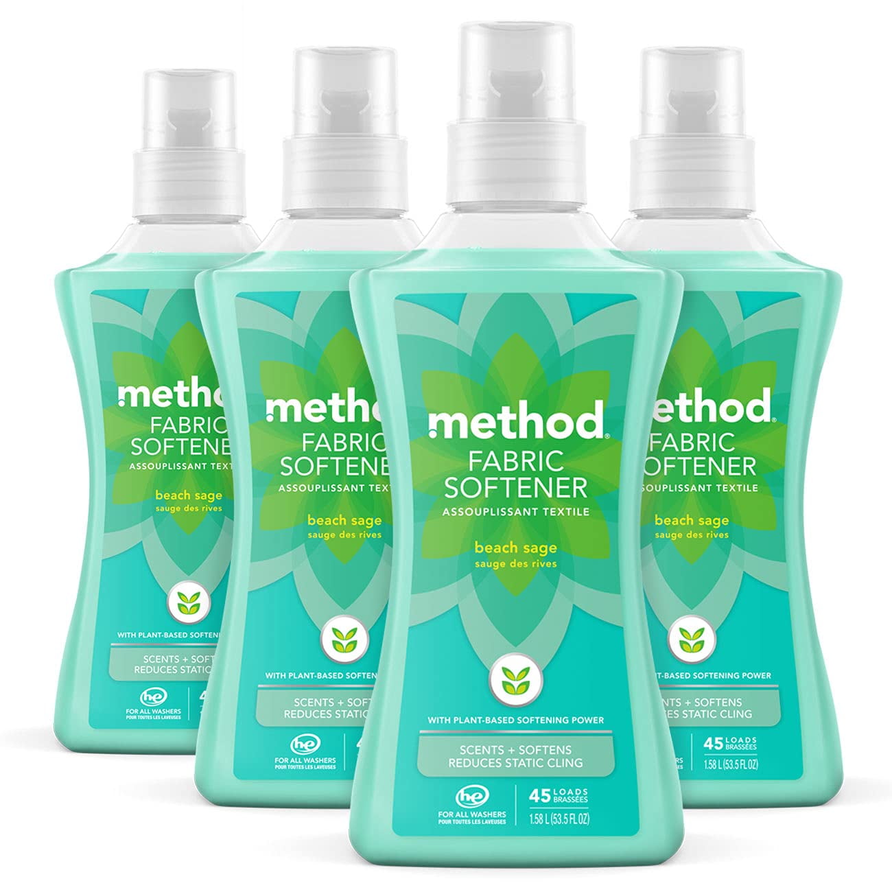 Method Fabric Softener Beach Sage 53.5 Ounces 45 Loads 4 Pack
