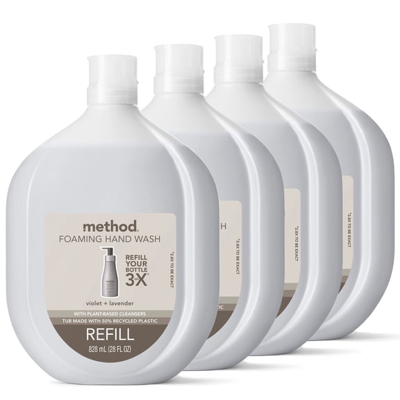 Method Foaming Hand Soap Refill, Violet + Lavender, Recyclable Bottle, Biodegradable Formula, 28 Fl Oz (Pack Of 4) - Pack Of 1
