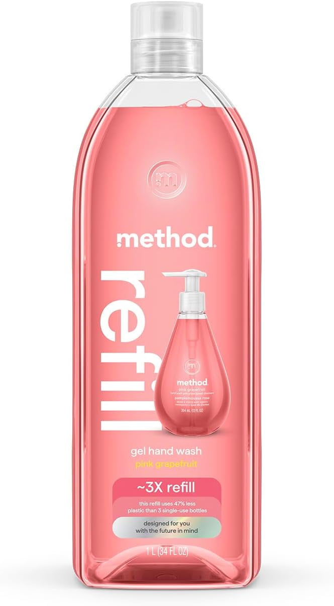 Method Gel Hand Soap, Refill, Pink Grapefruit, 34 Ounce, 1 pack (Packaging May Vary)