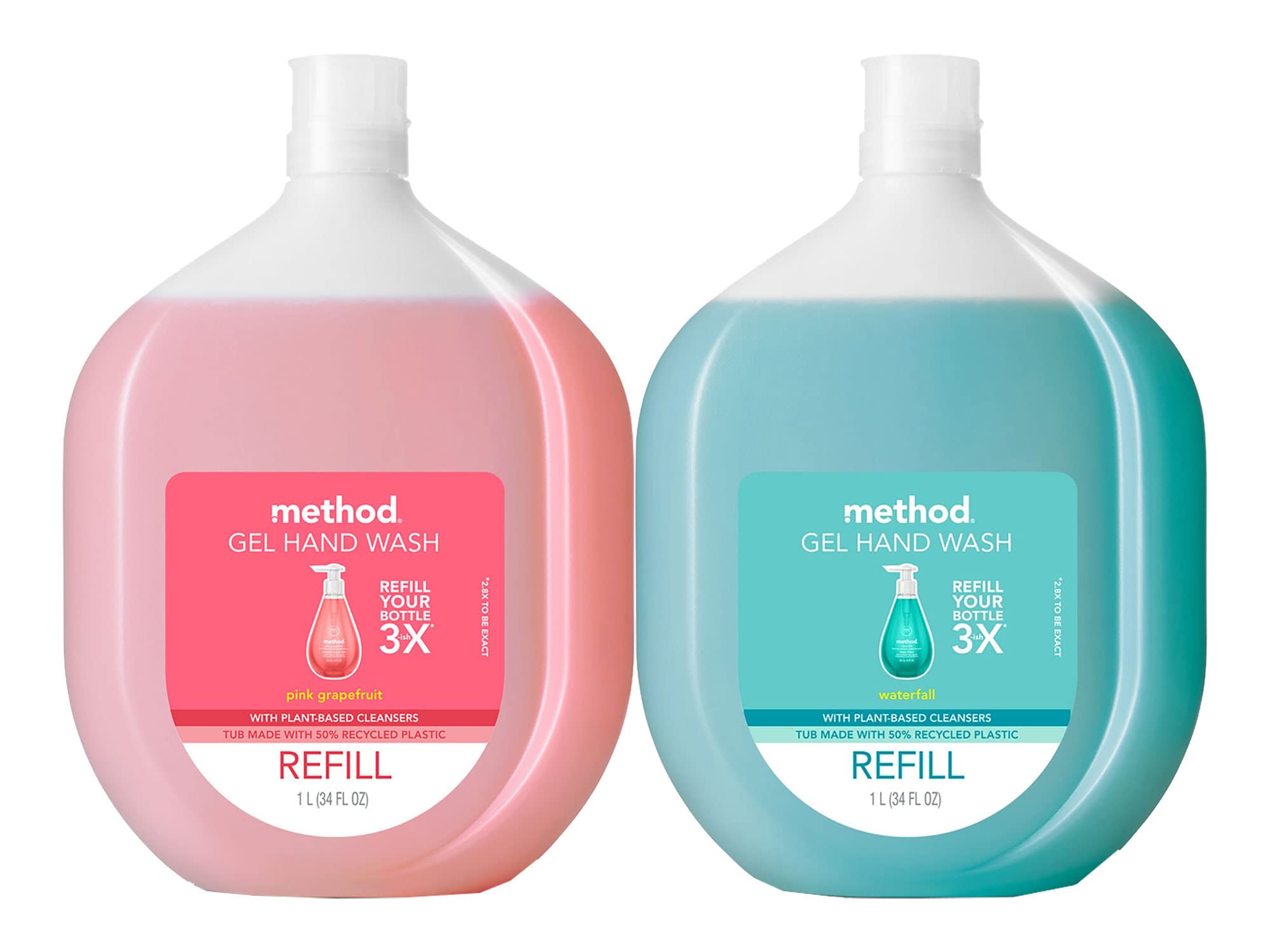 Method Gel Hand Soap Refill, Pink Grapefruit, Waterfall, 34 Fl Oz each
