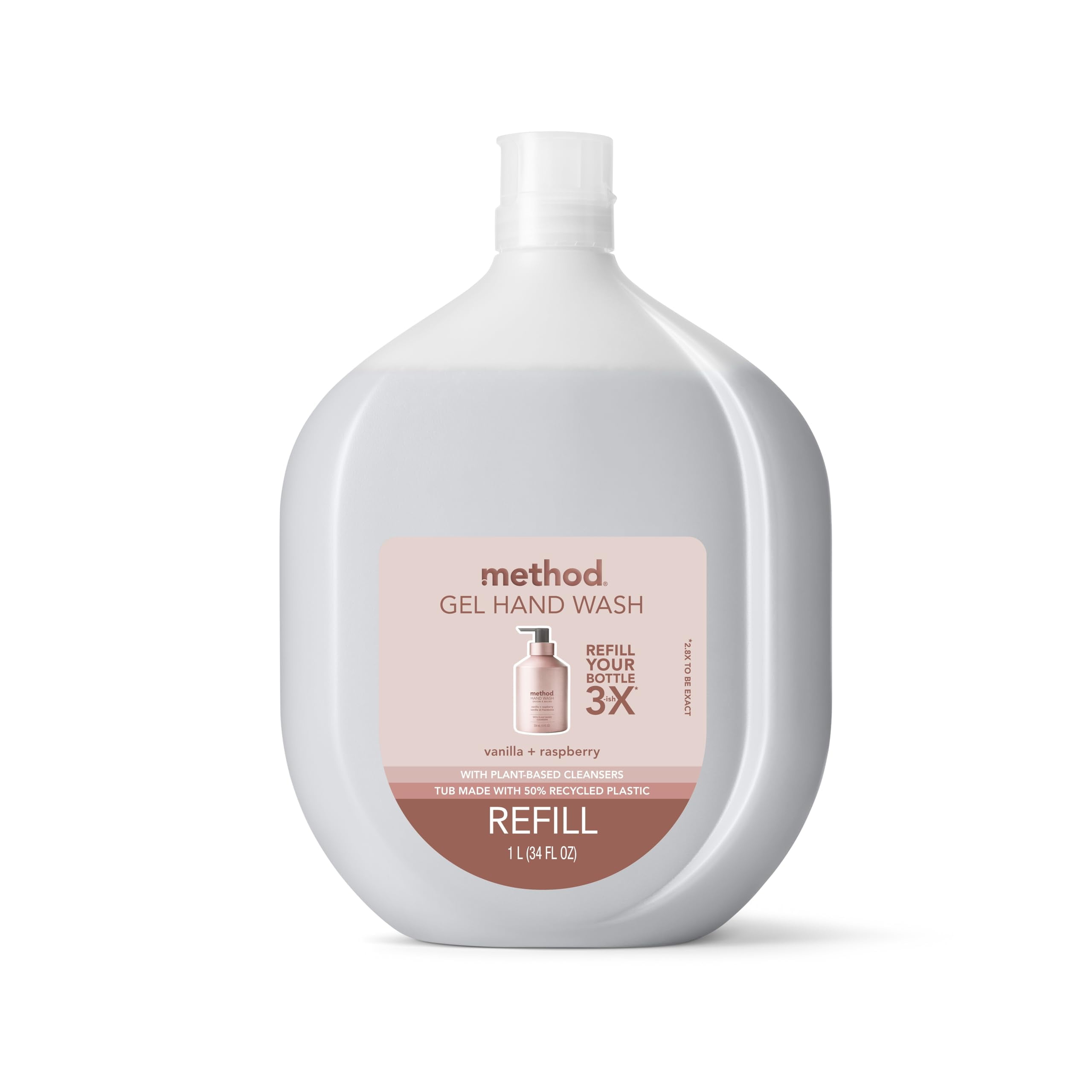 Method Gel Hand Soap Refill, Vanilla + Raspberry, Biodegradable Formula, 34 Fl Oz Pack of 1